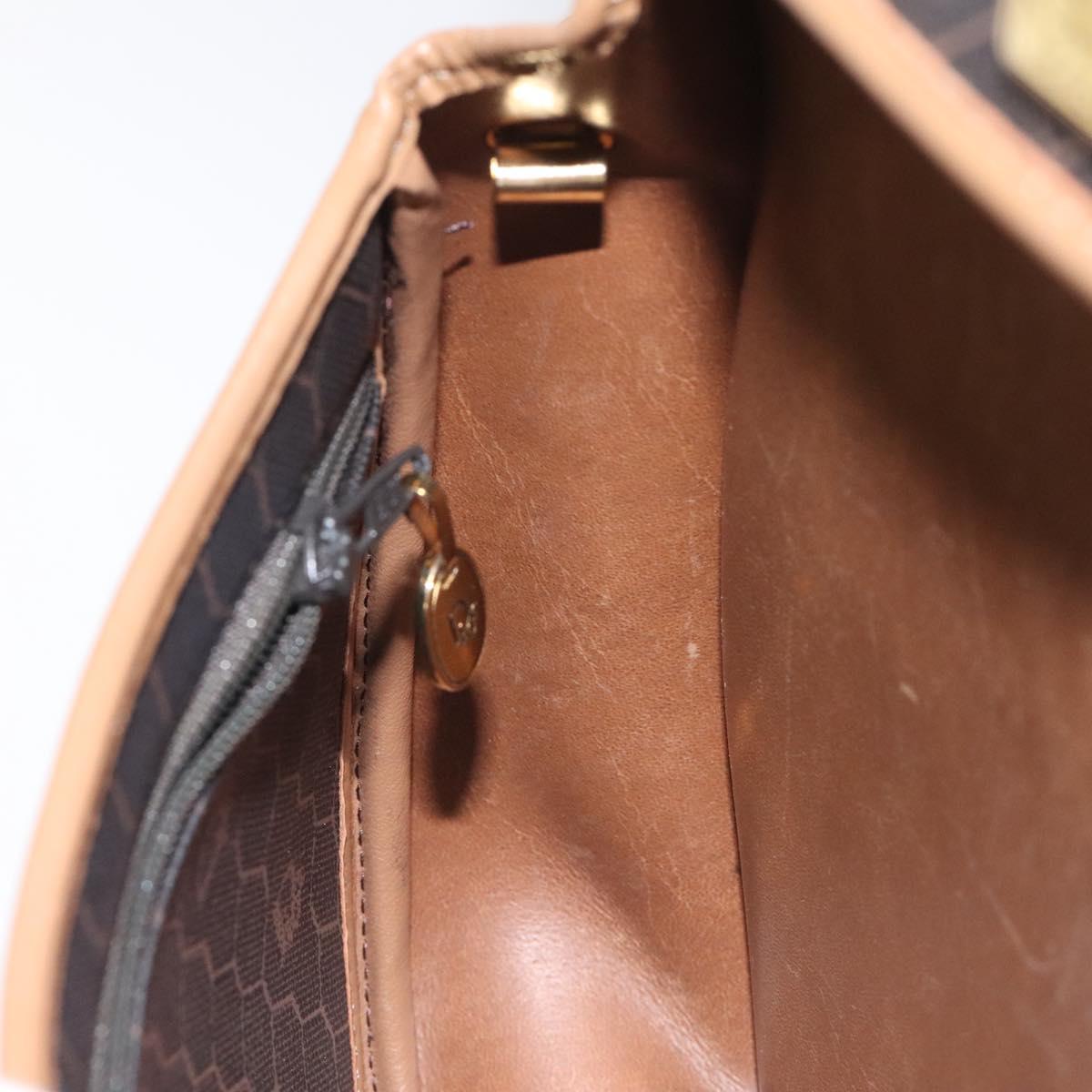 Christian Dior Honeycomb Canvas Shoulder Bag PVC Leather Black Gold Auth BA3446
