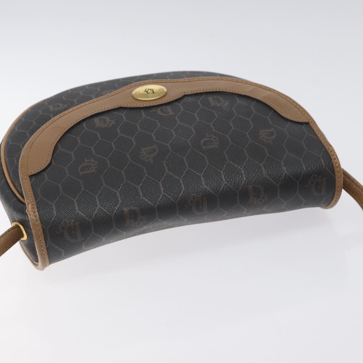Christian Dior Honeycomb Canvas Shoulder Bag PVC Leather Black Gold Auth BA3446
