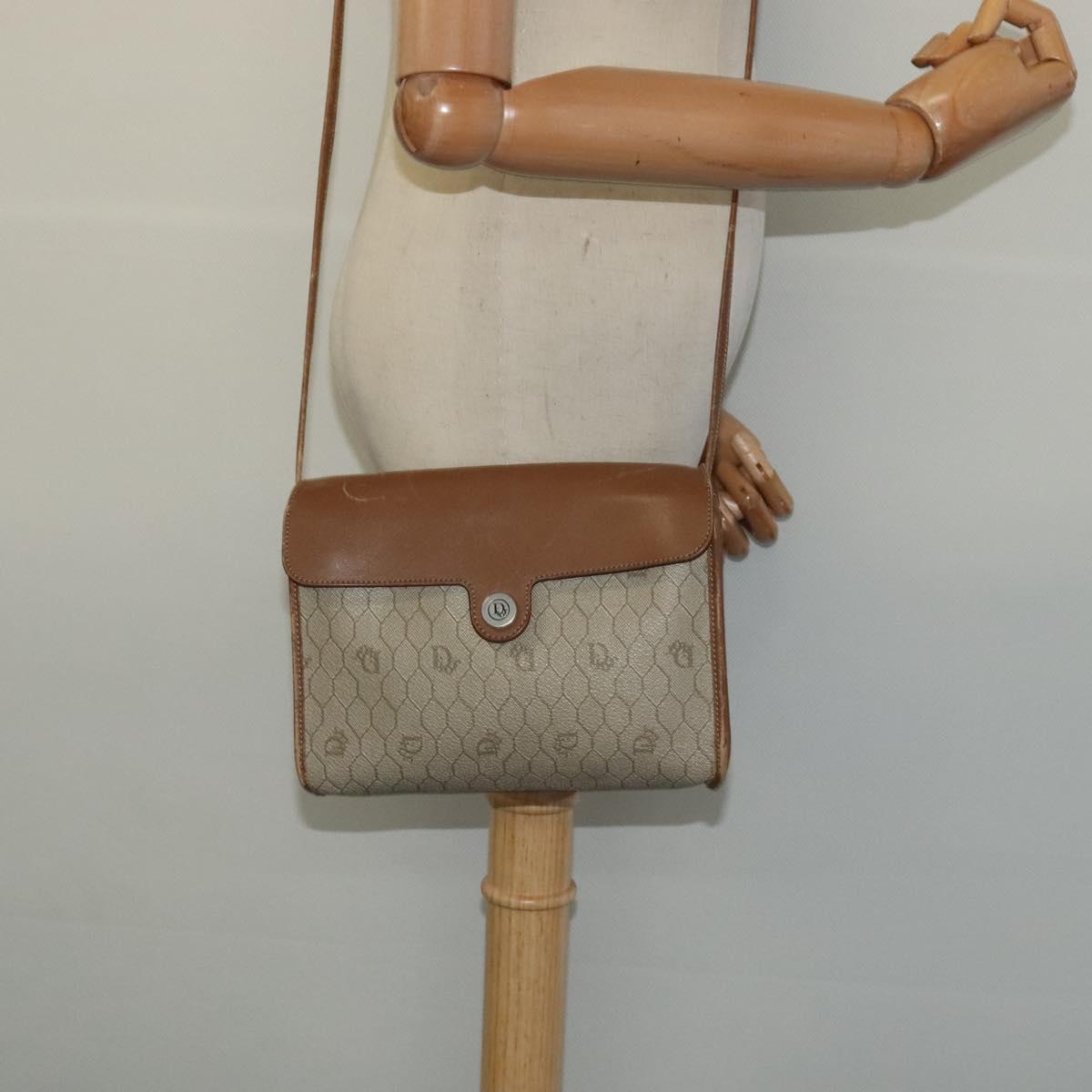 Christian Dior Honeycomb Canvas Shoulder Bag PVC Beige Auth BA3448