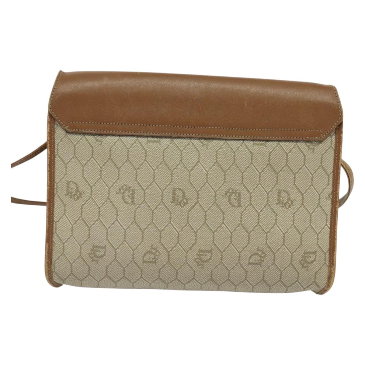 Christian Dior Honeycomb Canvas Shoulder Bag PVC Beige Auth BA3448