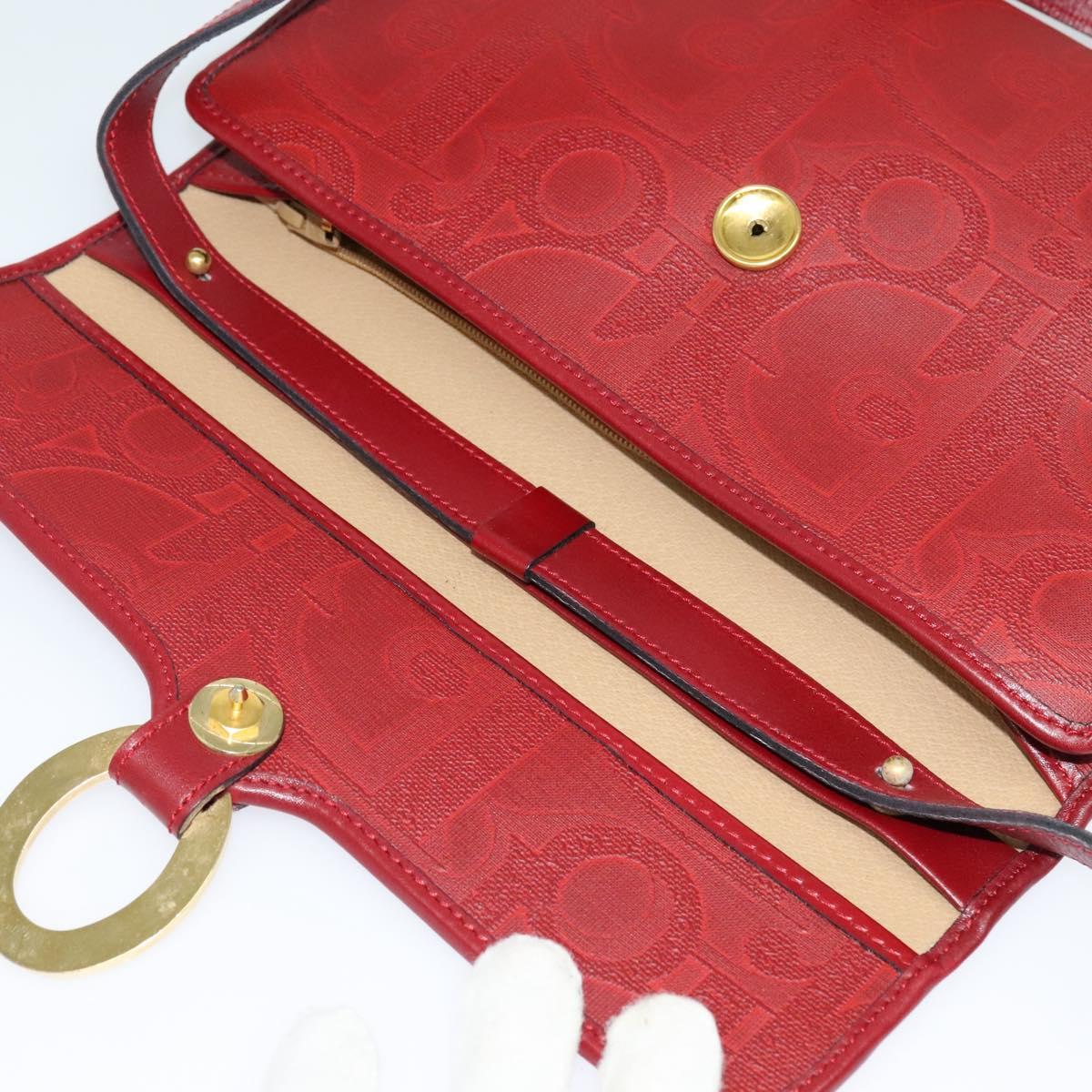 Christian Dior Trotter Canvas Shoulder Bag Red Gold Auth BA3450