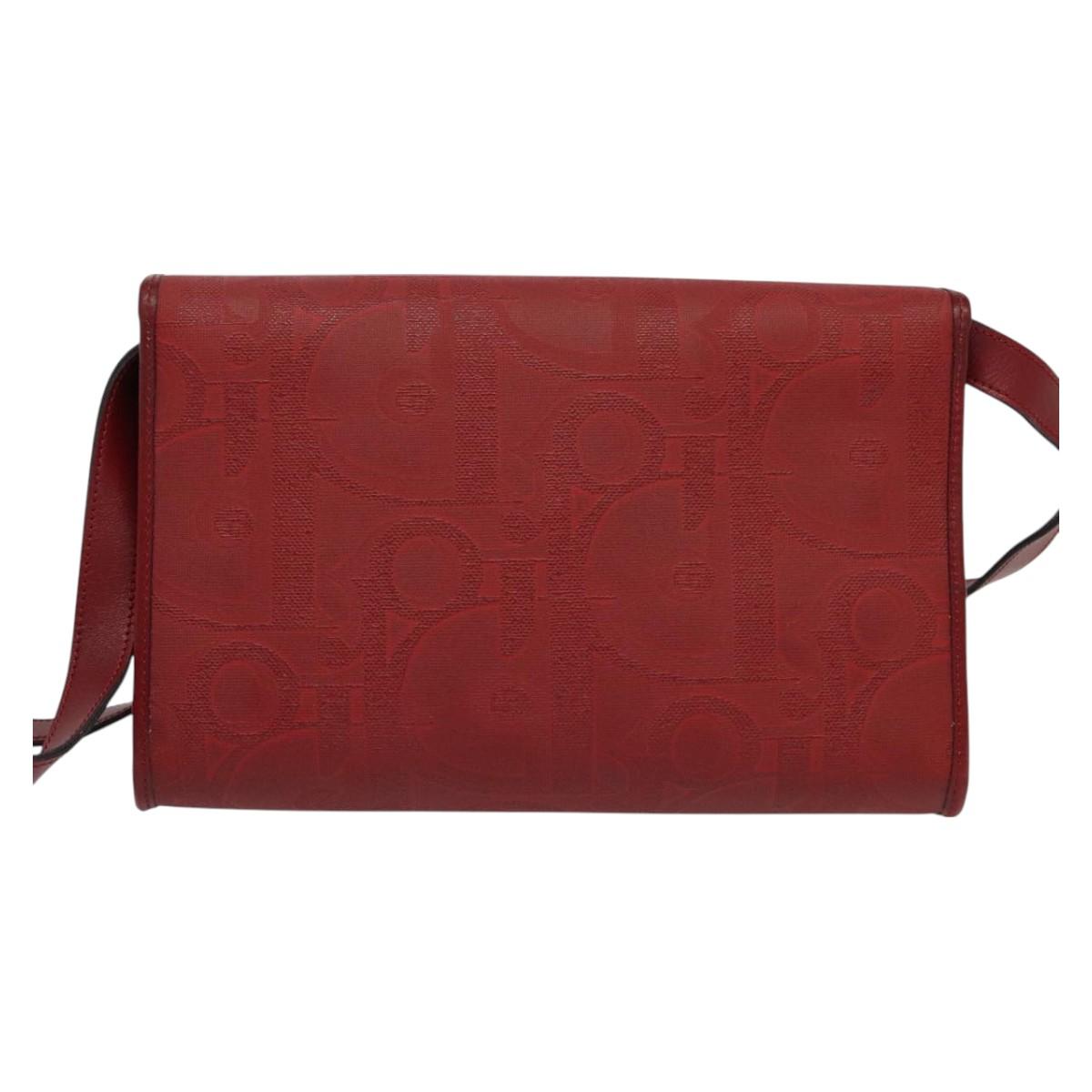 Christian Dior Trotter Canvas Shoulder Bag Red Gold Auth BA3450