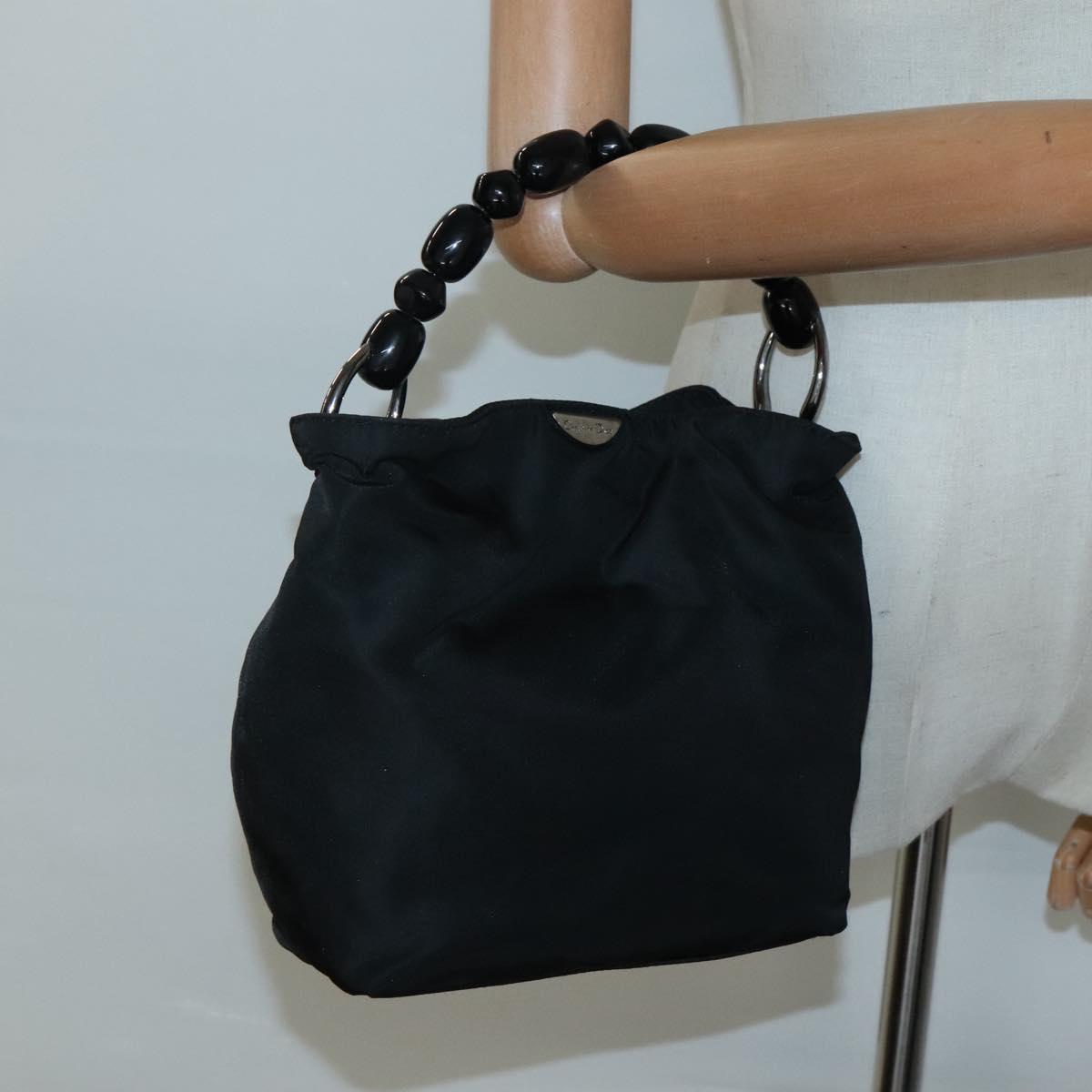 Christian Dior Maris Pearl Hand Bag Nylon Black Silver Auth BA3451