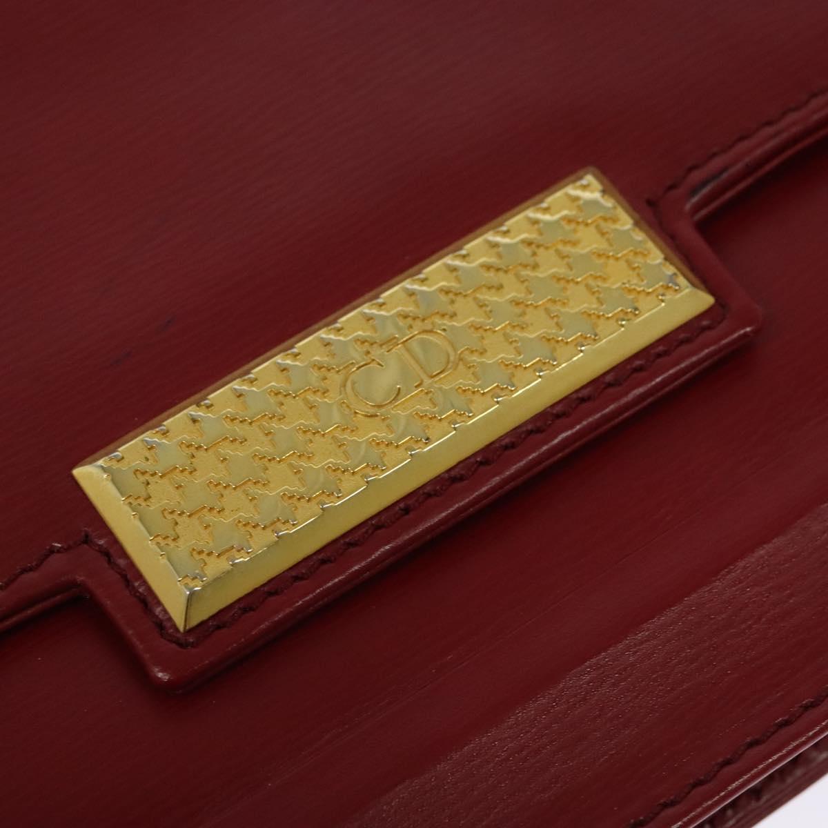 Christian Dior Chain Shoulder Bag Leather Red Gold Auth BA3452