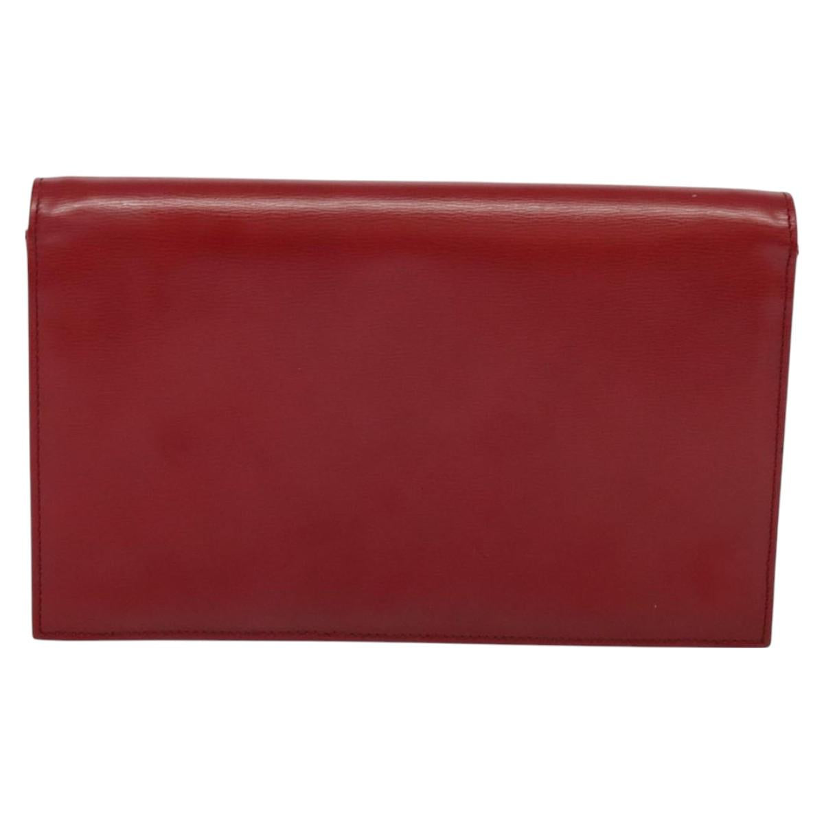 Christian Dior Chain Shoulder Bag Leather Red Gold Auth BA3452