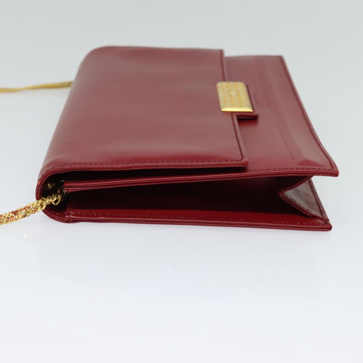 Christian Dior Chain Shoulder Bag Leather Red Gold Auth BA3452