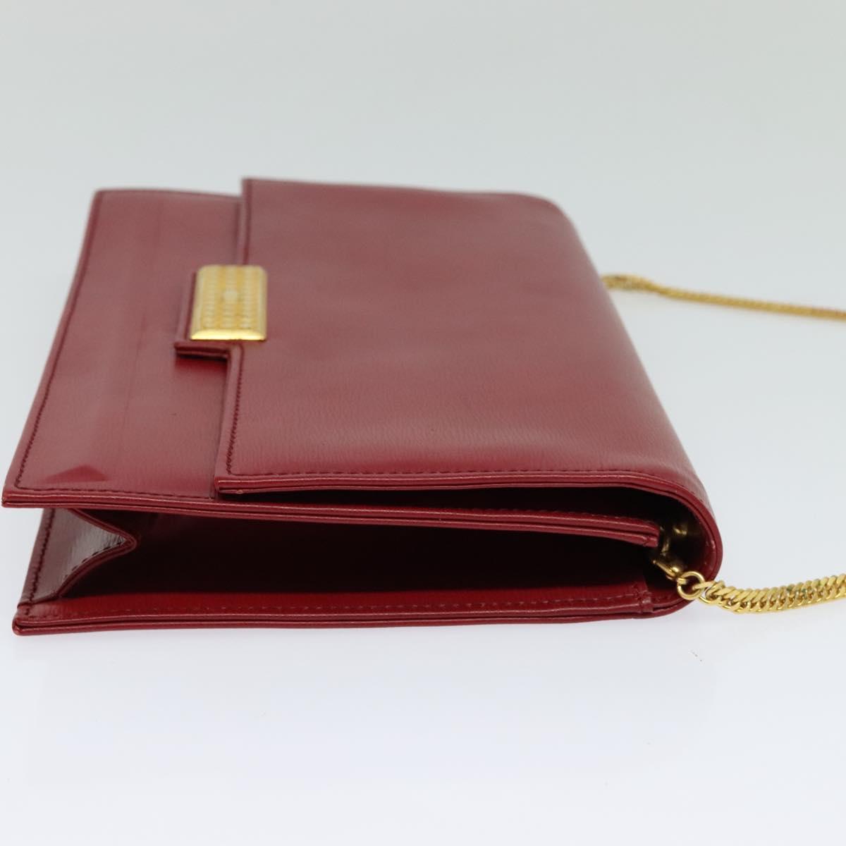 Christian Dior Chain Shoulder Bag Leather Red Gold Auth BA3452