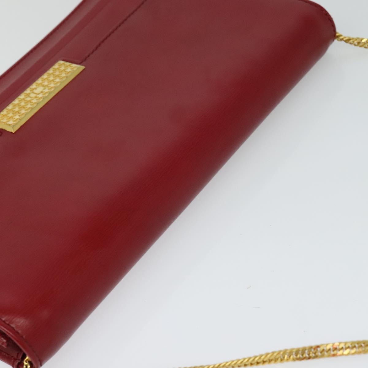 Christian Dior Chain Shoulder Bag Leather Red Gold Auth BA3452