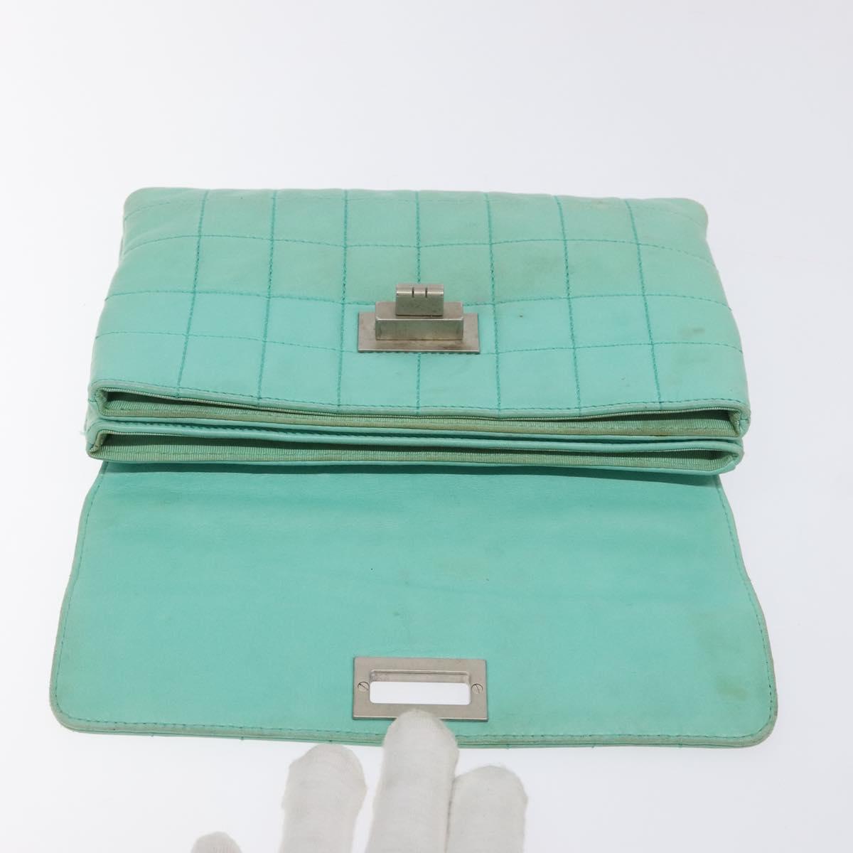 CHANEL Choco Bar Clutch Bag Lamb Skin Peppermint CC Auth BA3453