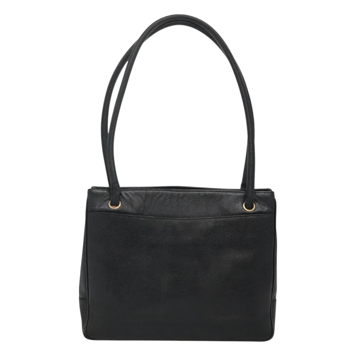 CHANEL COCO Mark Tote Bag Caviar Skin Black Gold CC Auth BA3454