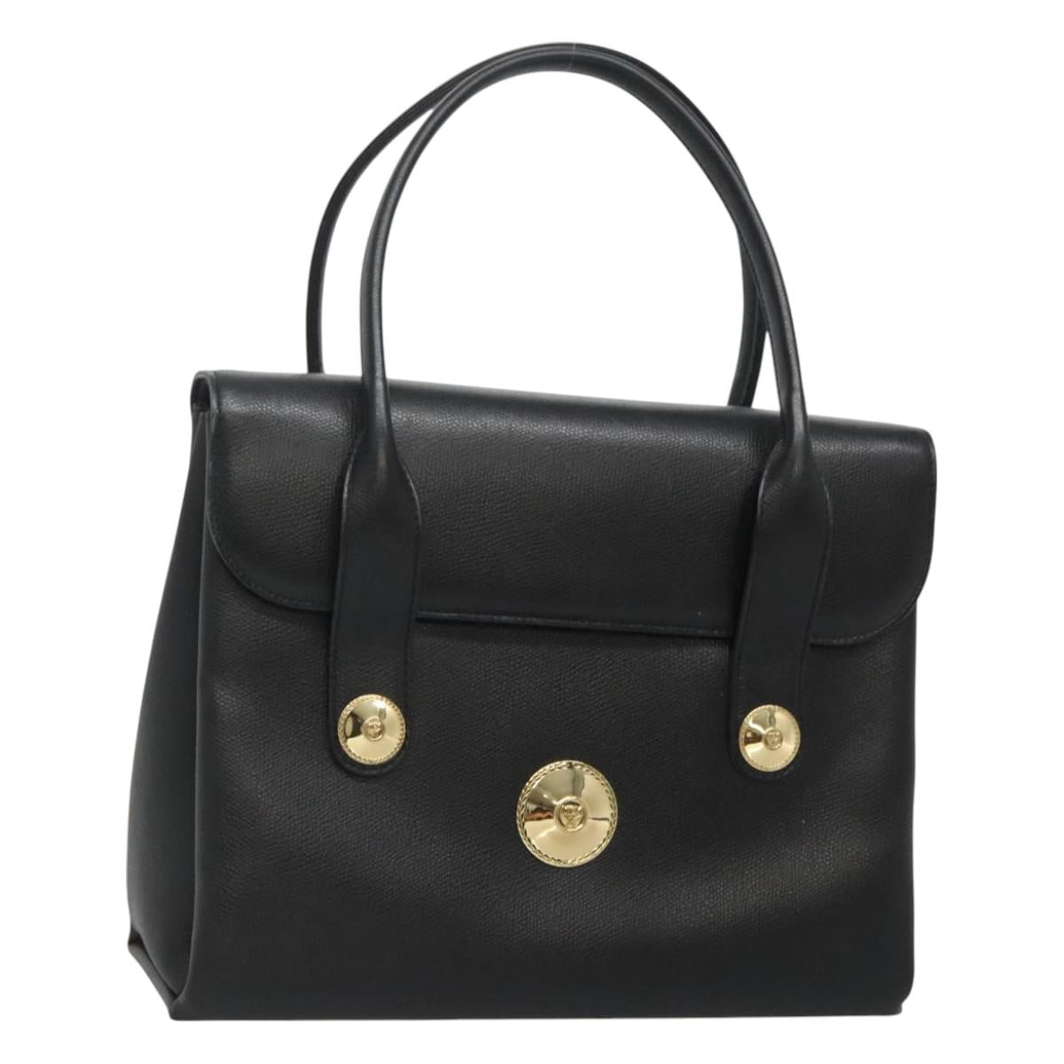 MCM Hand Bag Leather Black Gold Auth BA3459