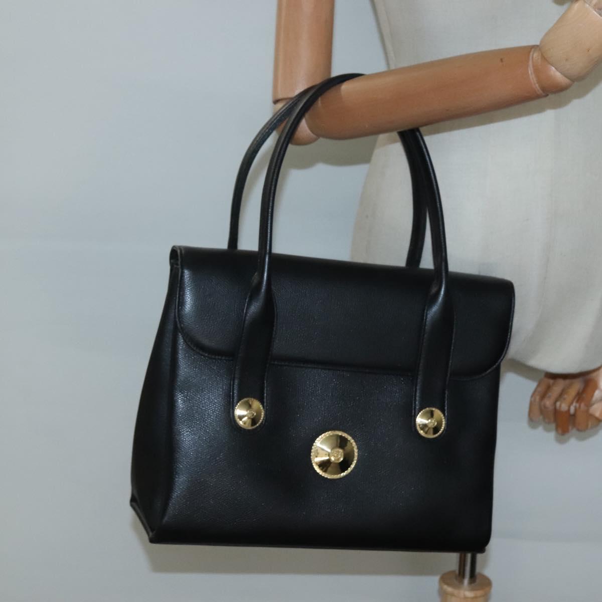 MCM Hand Bag Leather Black Gold Auth BA3459