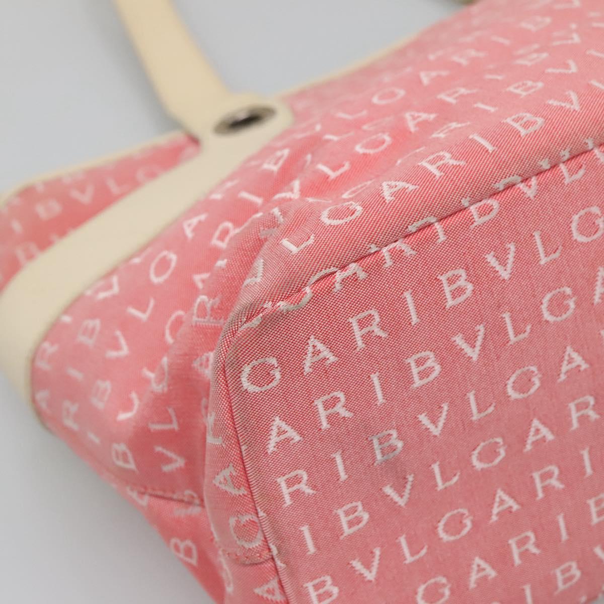 BVLGARI Logo Mania Tote Bag Canvas Pink Silver Auth BA3462