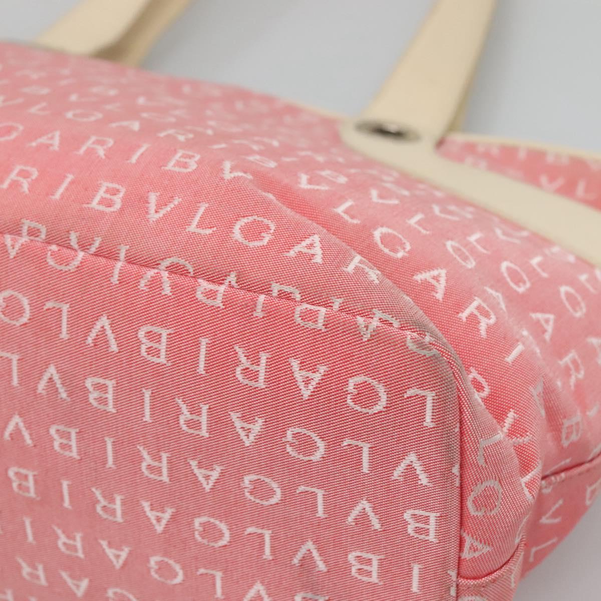 BVLGARI Logo Mania Tote Bag Canvas Pink Silver Auth BA3462