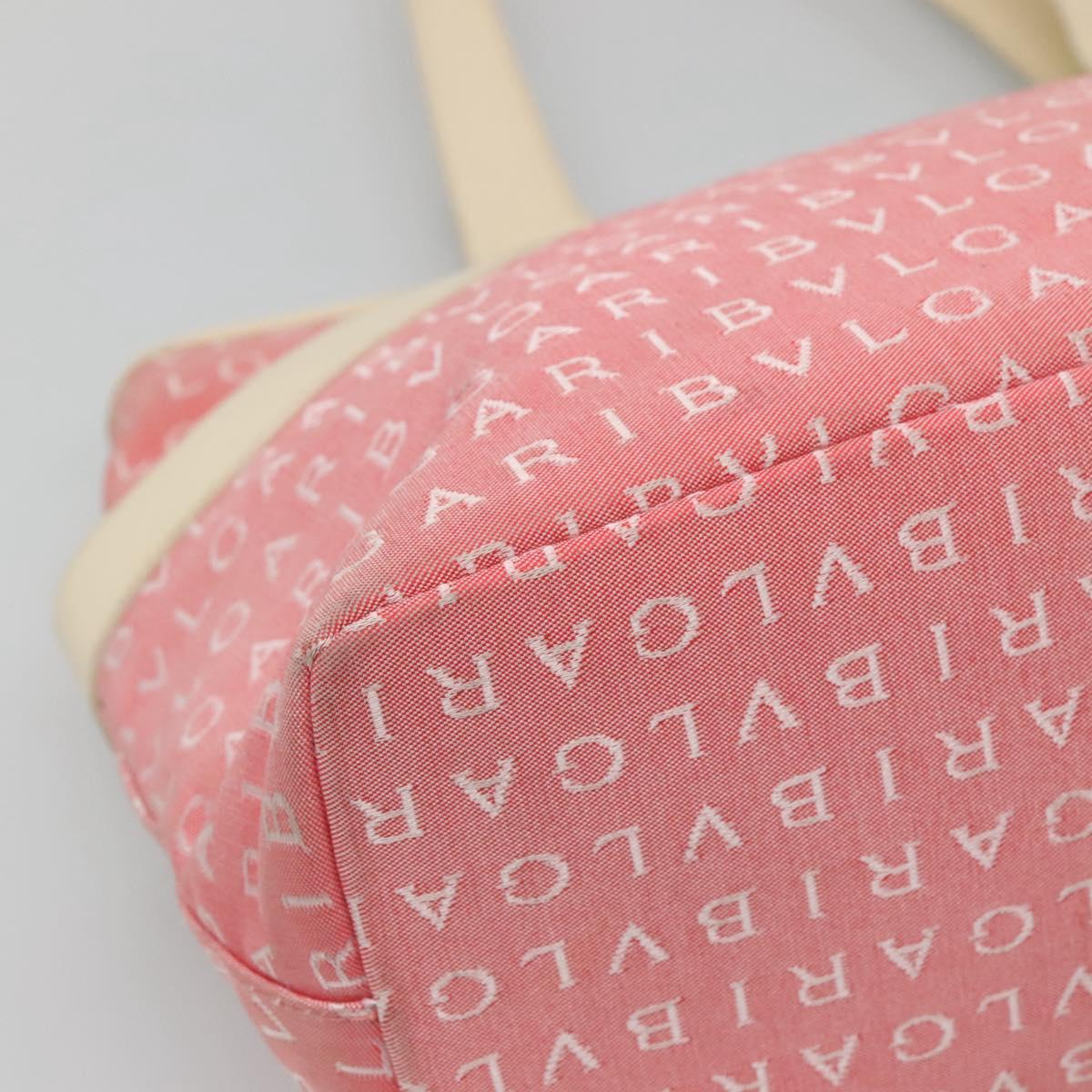 BVLGARI Logo Mania Tote Bag Canvas Pink Silver Auth BA3462