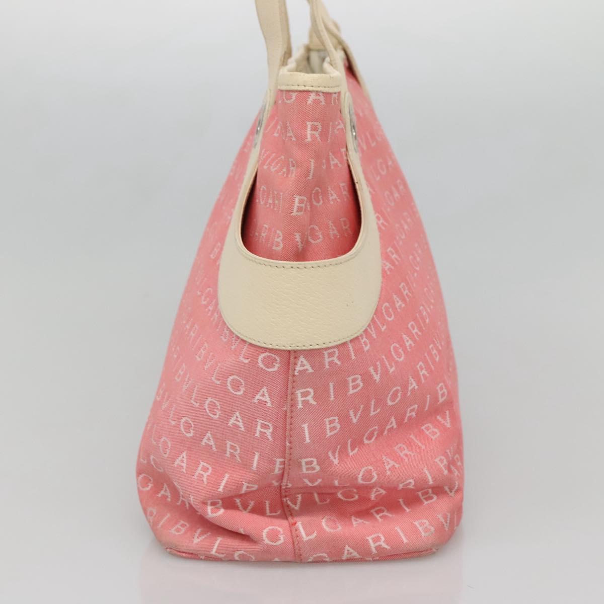 BVLGARI Logo Mania Tote Bag Canvas Pink Silver Auth BA3462