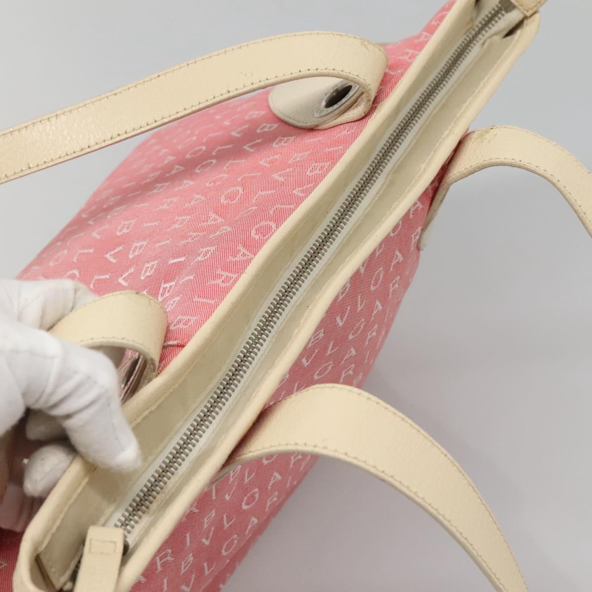 BVLGARI Logo Mania Tote Bag Canvas Pink Silver Auth BA3462