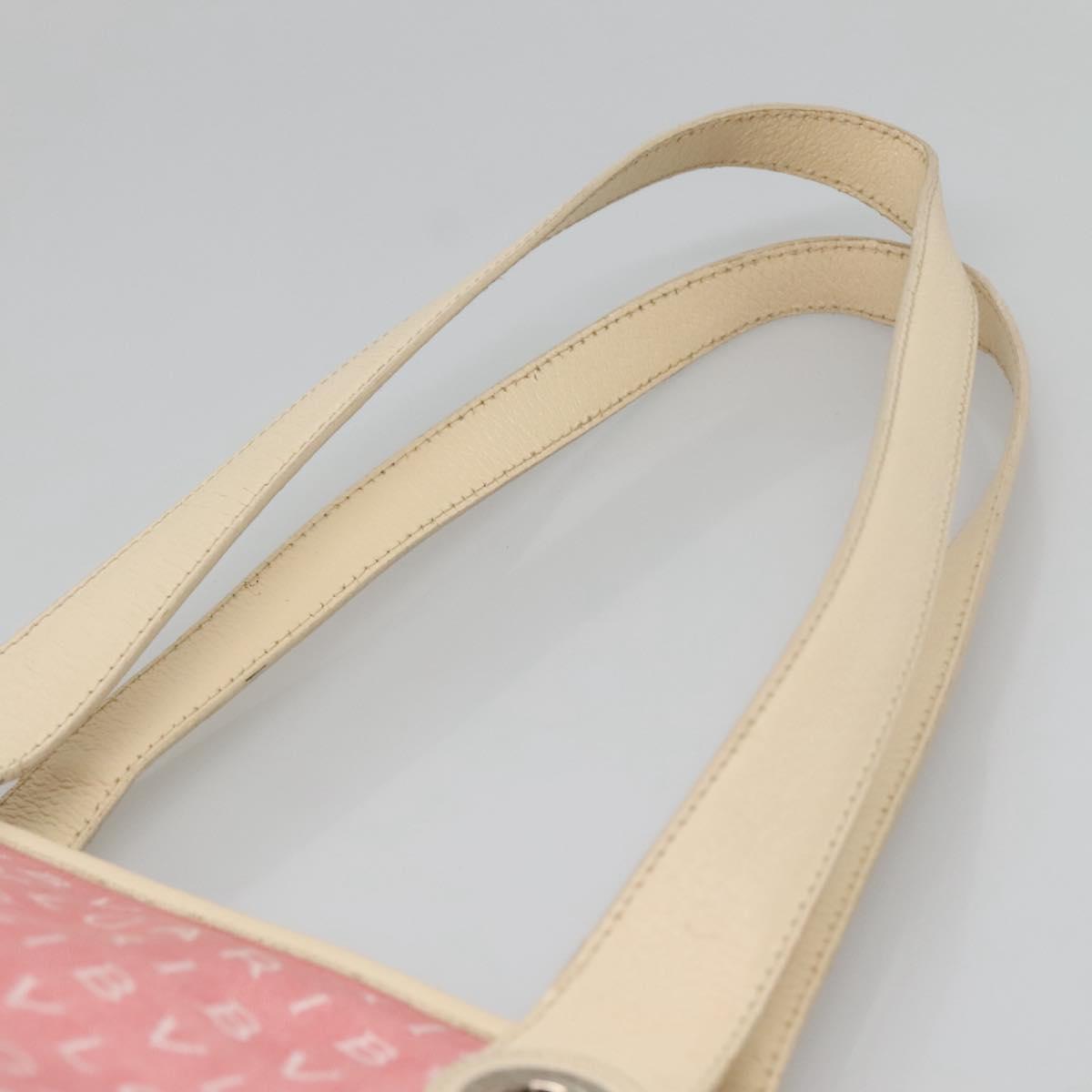BVLGARI Logo Mania Tote Bag Canvas Pink Silver Auth BA3462
