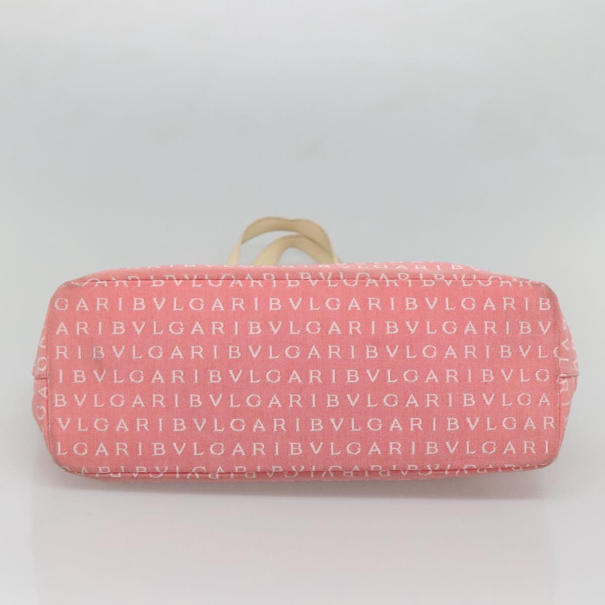 BVLGARI Logo Mania Tote Bag Canvas Pink Silver Auth BA3462