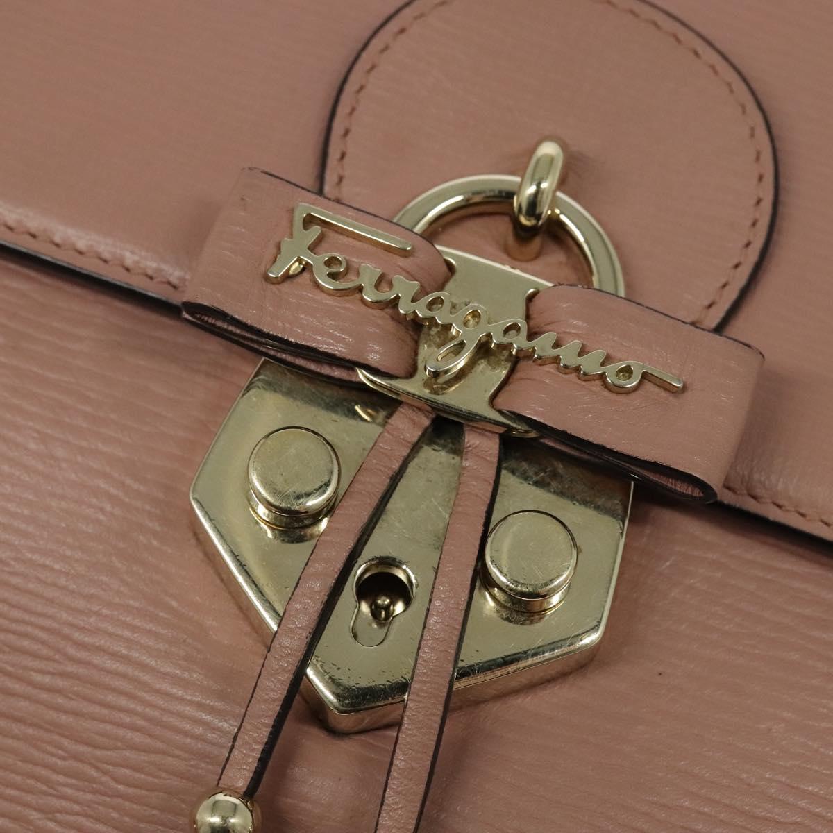 Salvatore Ferragamo Vala Hand Bag Leather 2way Pink Gold Auth BA3463