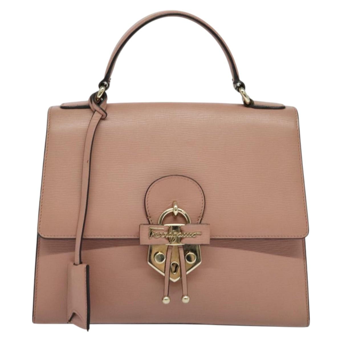 Salvatore Ferragamo Vala Hand Bag Leather 2way Pink Gold Auth BA3463