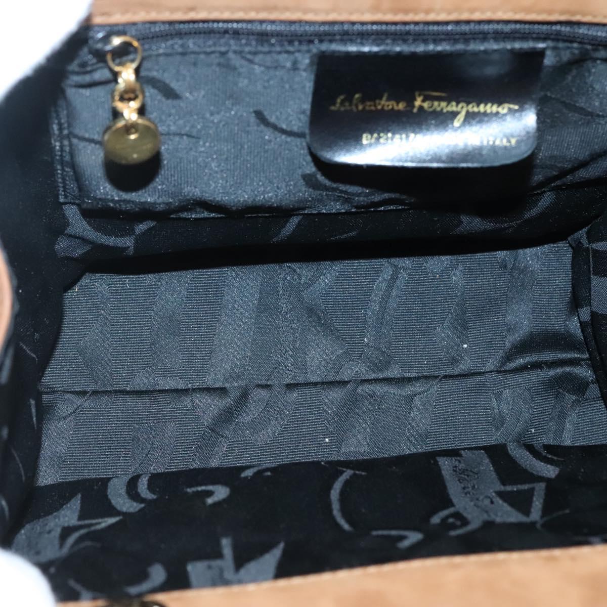 Salvatore Ferragamo Vala Hand Bag Suede Brown Gold Auth BA3464
