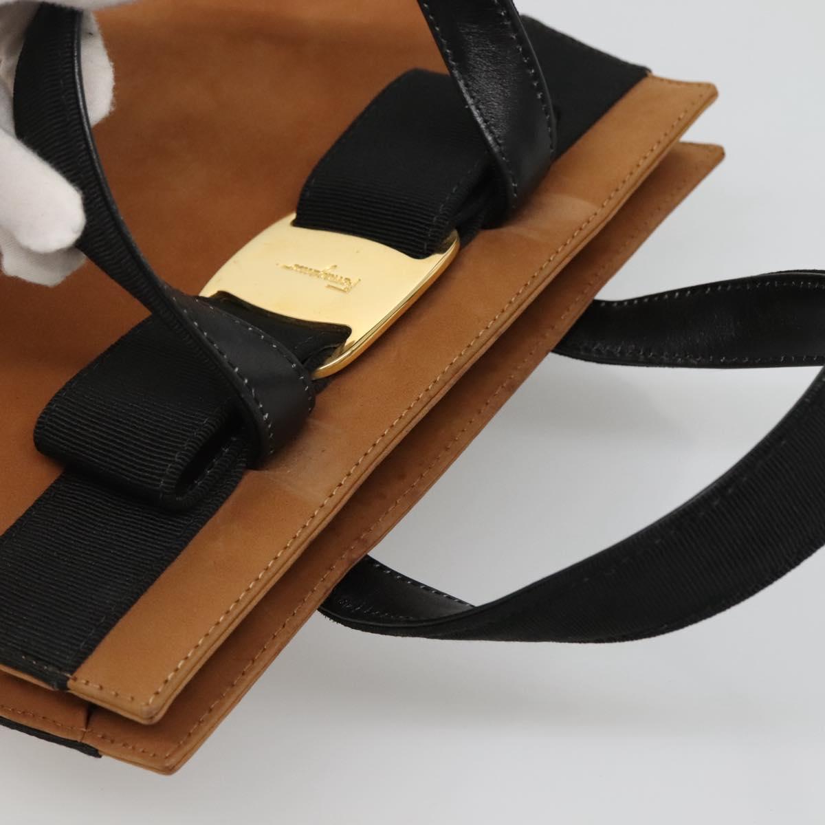 Salvatore Ferragamo Vala Hand Bag Suede Brown Gold Auth BA3464