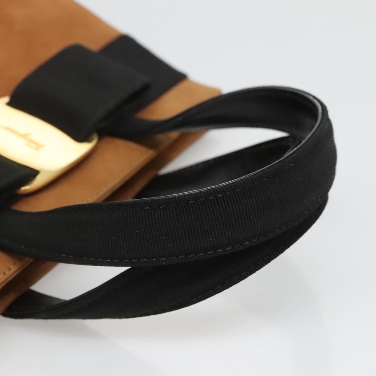 Salvatore Ferragamo Vala Hand Bag Suede Brown Gold Auth BA3464