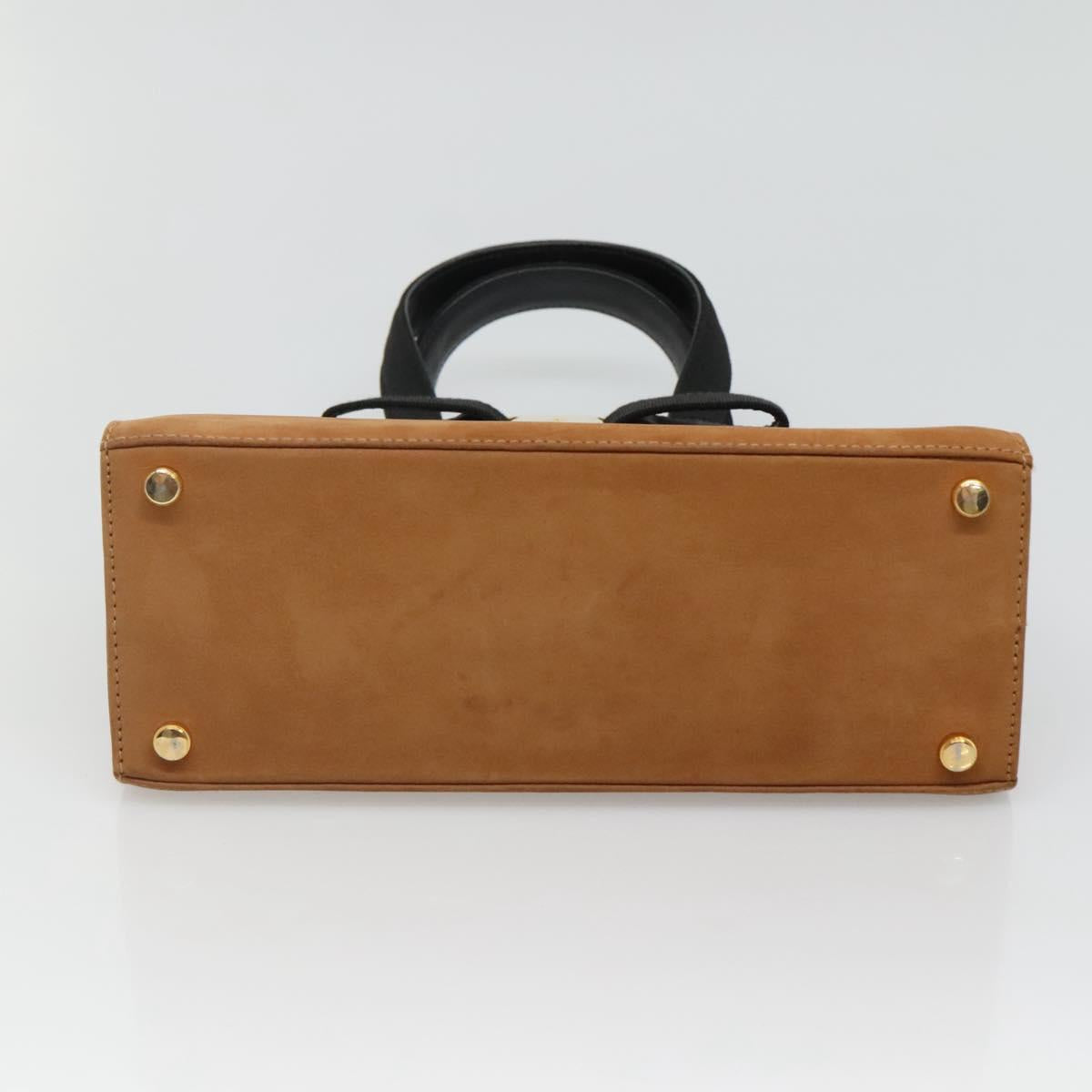 Salvatore Ferragamo Vala Hand Bag Suede Brown Gold Auth BA3464