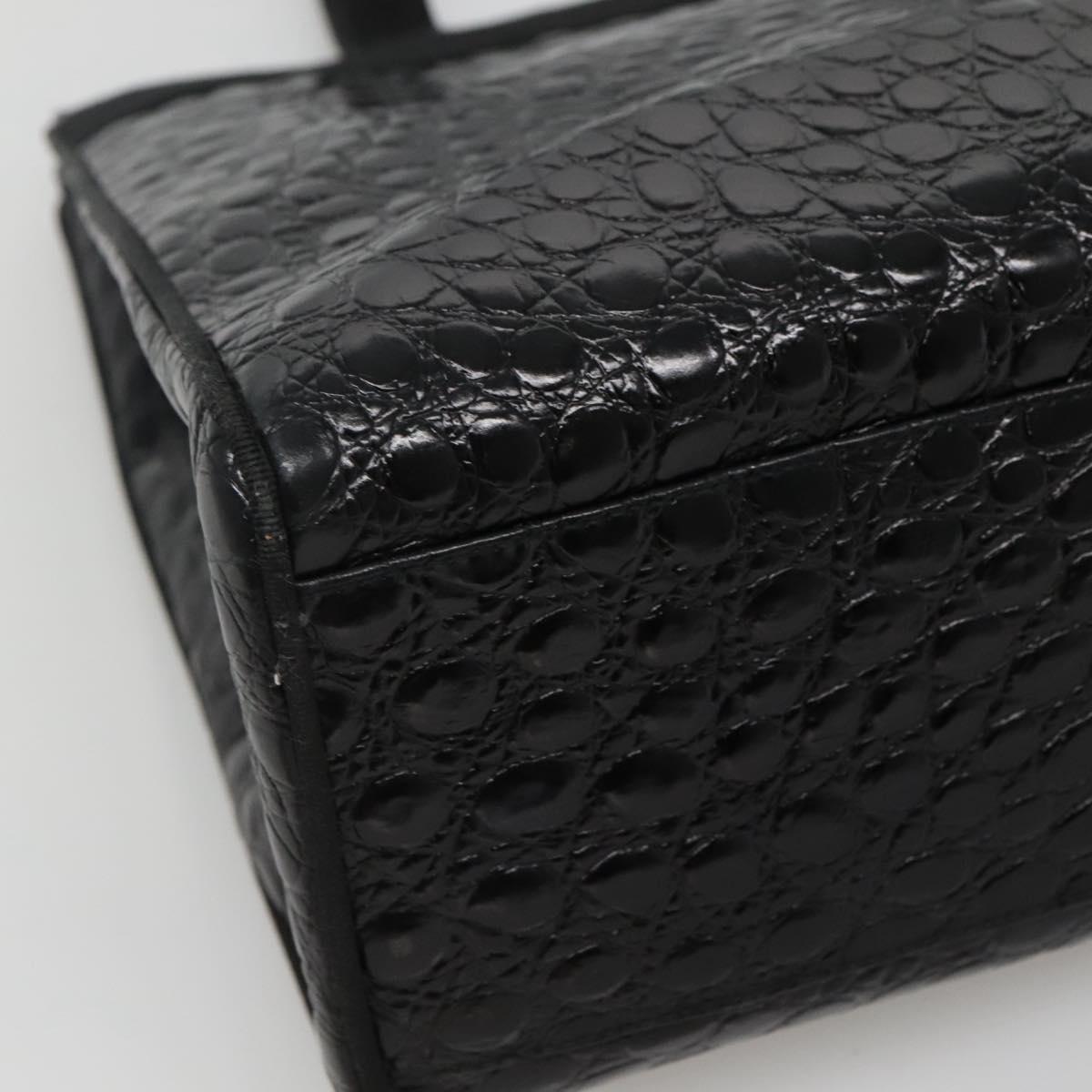 Salvatore Ferragamo Vala Tote Bag Leather Embossed Black Gold Auth BA3465