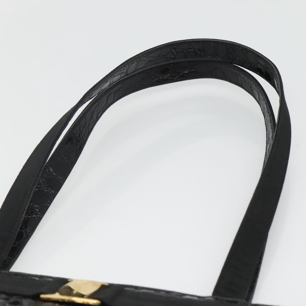 Salvatore Ferragamo Vala Tote Bag Leather Embossed Black Gold Auth BA3465