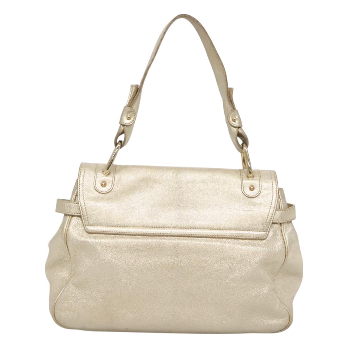 Salvatore Ferragamo Gancini Bag Leather Champagne Gold Gold Auth BA3466V