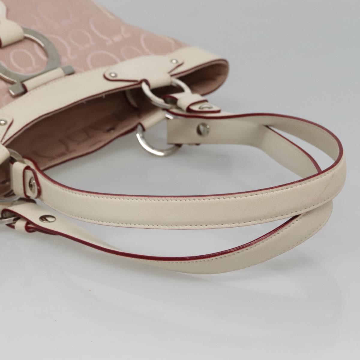 Salvatore Ferragamo Gancini Tote Bag Canvas Leather Pink Silver Auth BA3467