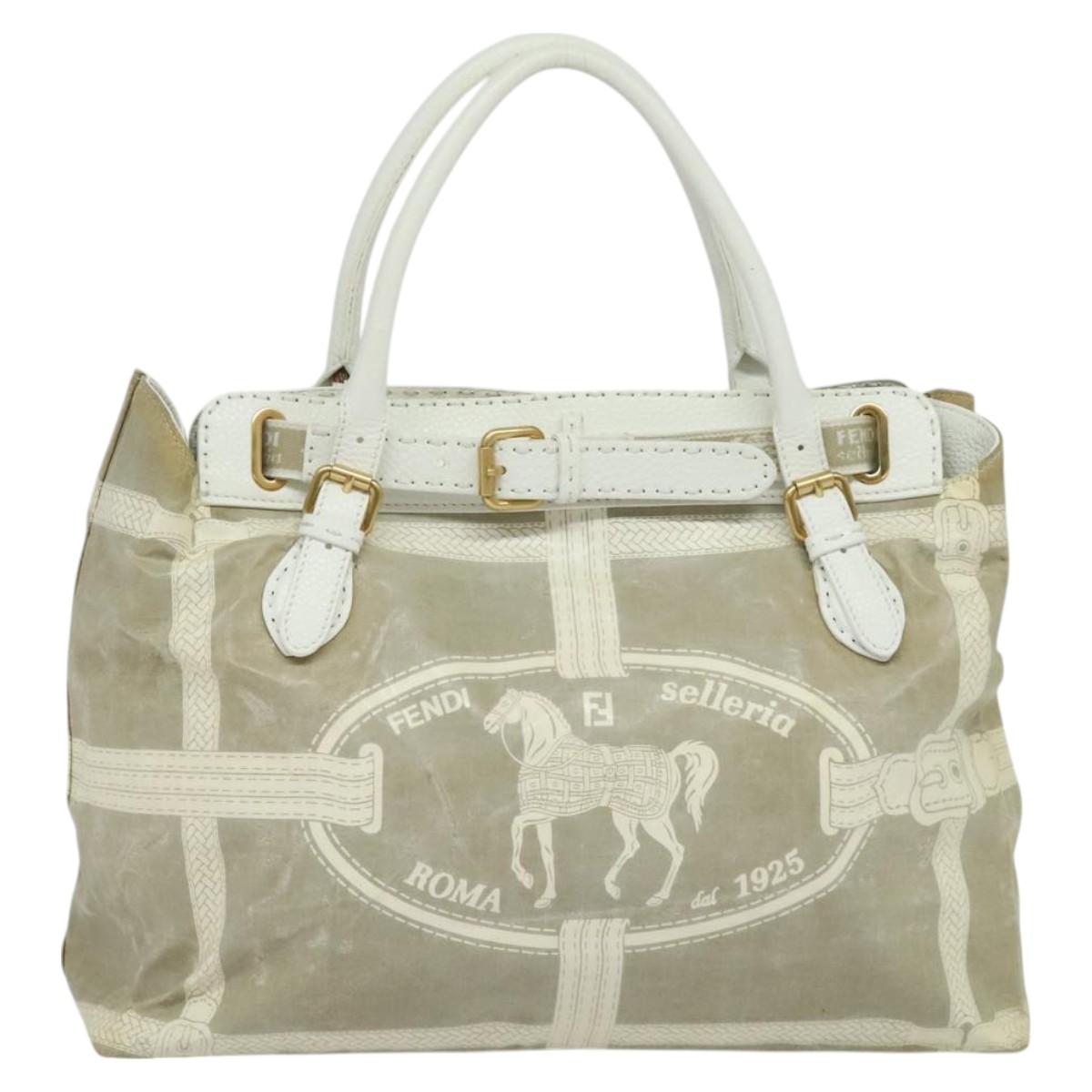 FENDI Celeria Tote Bag Coated Canvas Beige Gold Auth BA3471