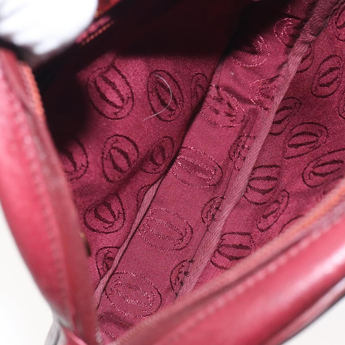 CARTIER Shoulder Bag Leather Bordeaux Gold Auth BA3477