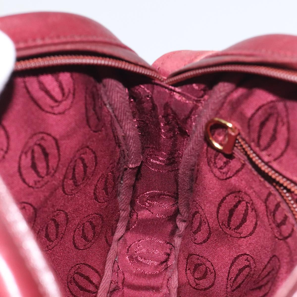 CARTIER Shoulder Bag Leather Bordeaux Gold Auth BA3477