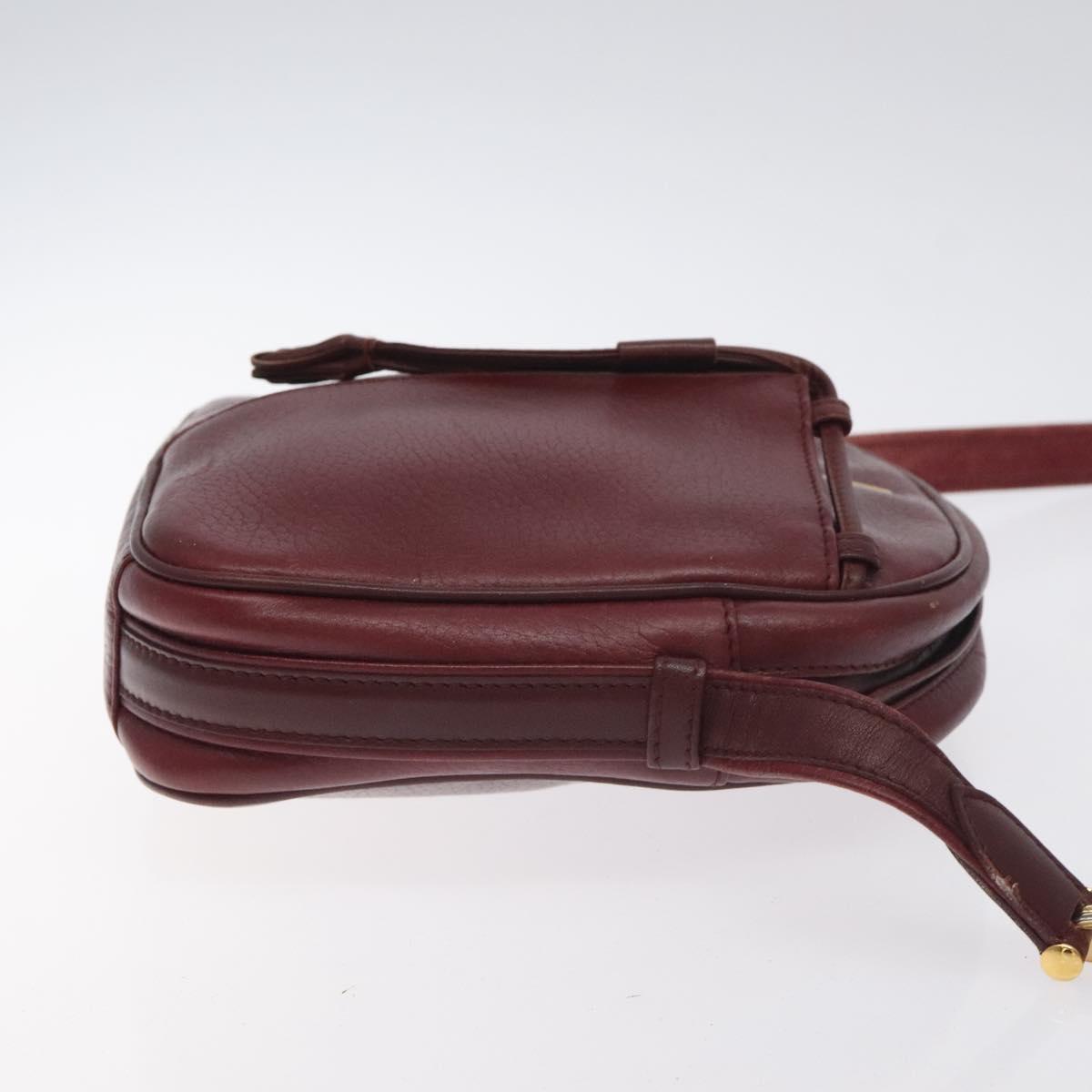 CARTIER Shoulder Bag Leather Bordeaux Gold Auth BA3477