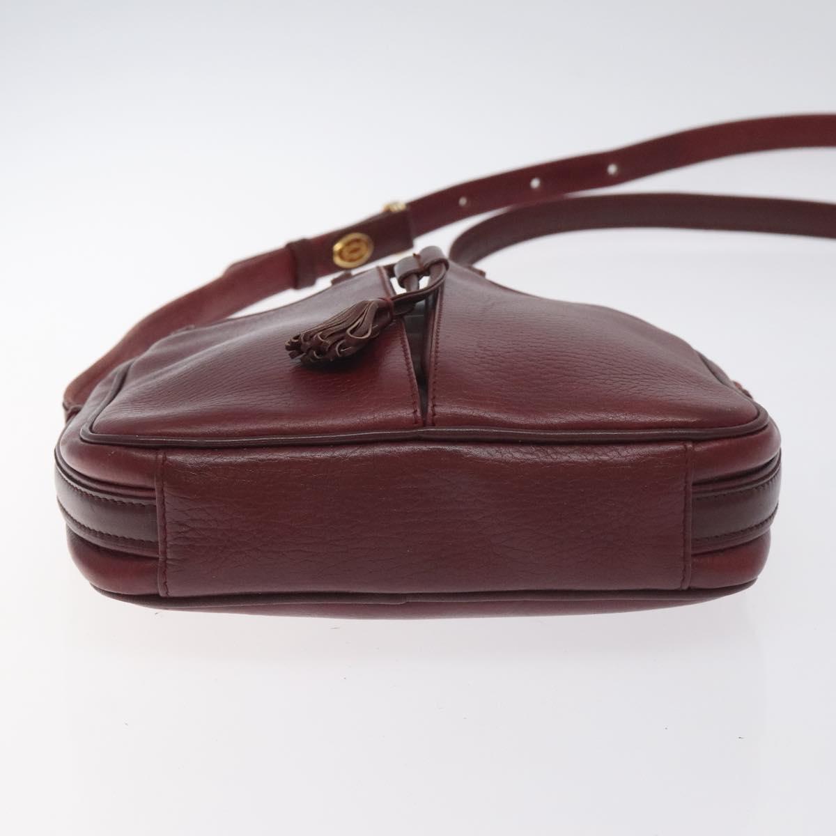 CARTIER Shoulder Bag Leather Bordeaux Gold Auth BA3477
