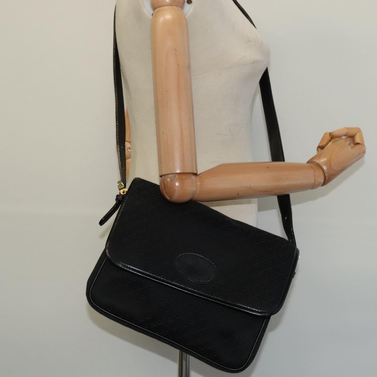 LOEWE Anagram Shoulder Bag Canvas Black Gold Auth BA3478