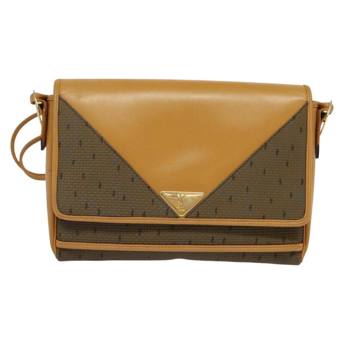 SAINT LAURENT Shoulder Bag PVC Beige Gold Auth BA3479