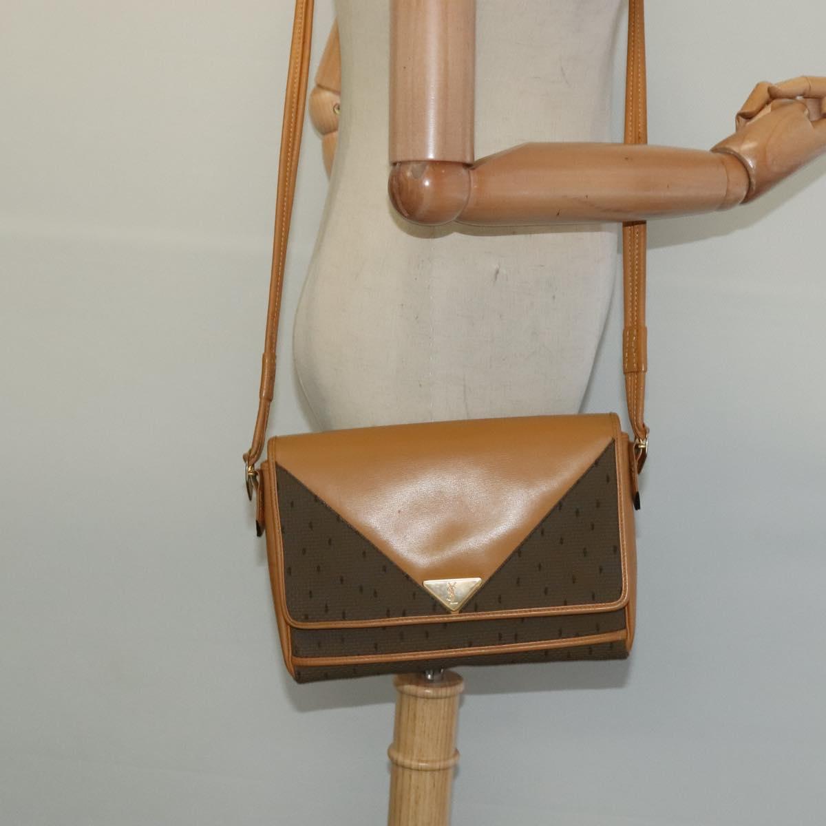 SAINT LAURENT Shoulder Bag PVC Beige Gold Auth BA3479