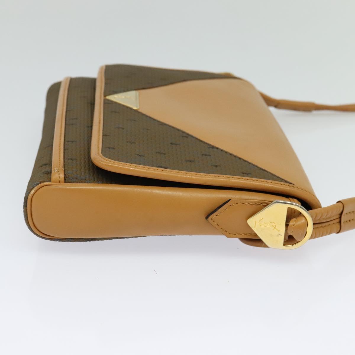 SAINT LAURENT Shoulder Bag PVC Beige Gold Auth BA3479