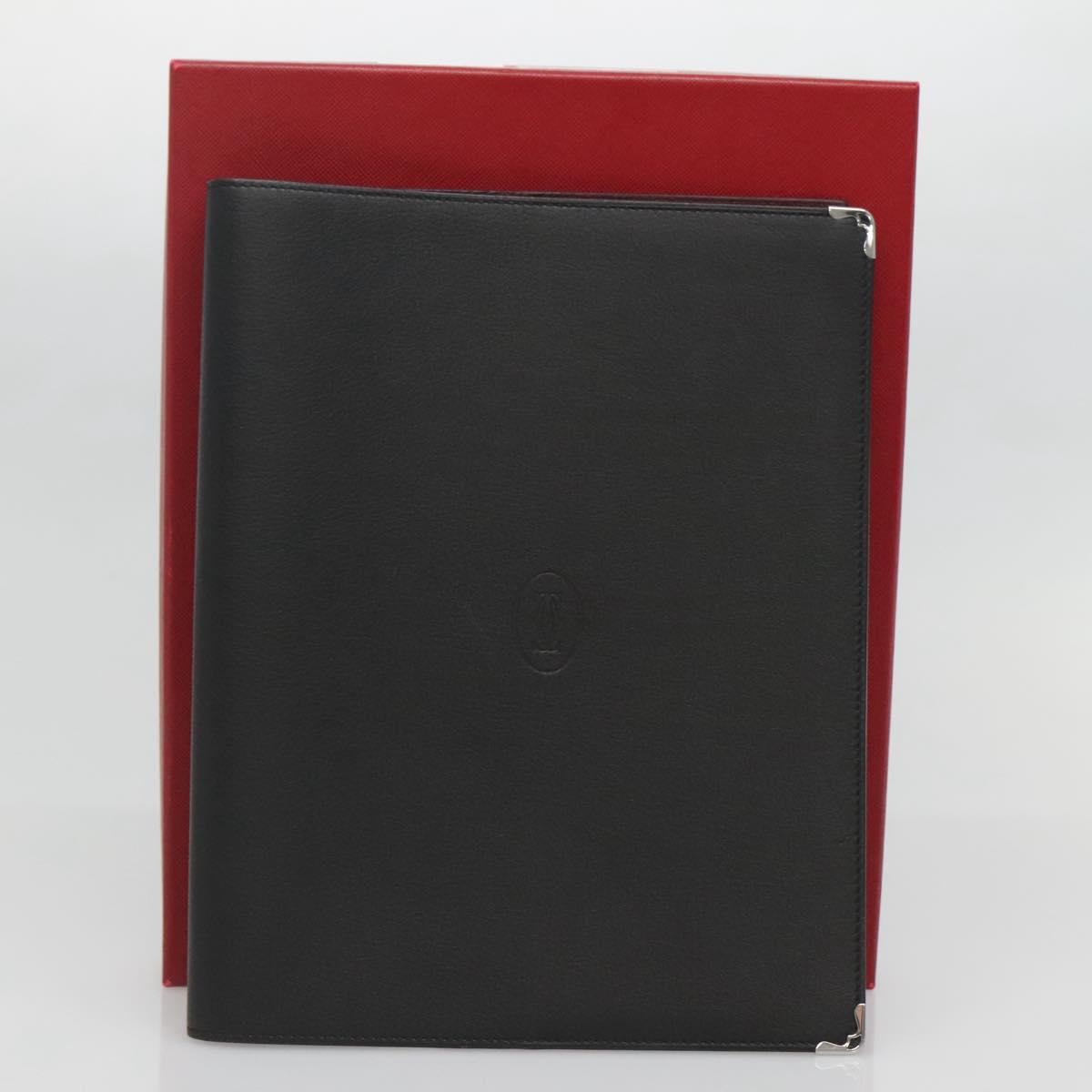 CARTIER Note Cover Leather Black Auth BA3480