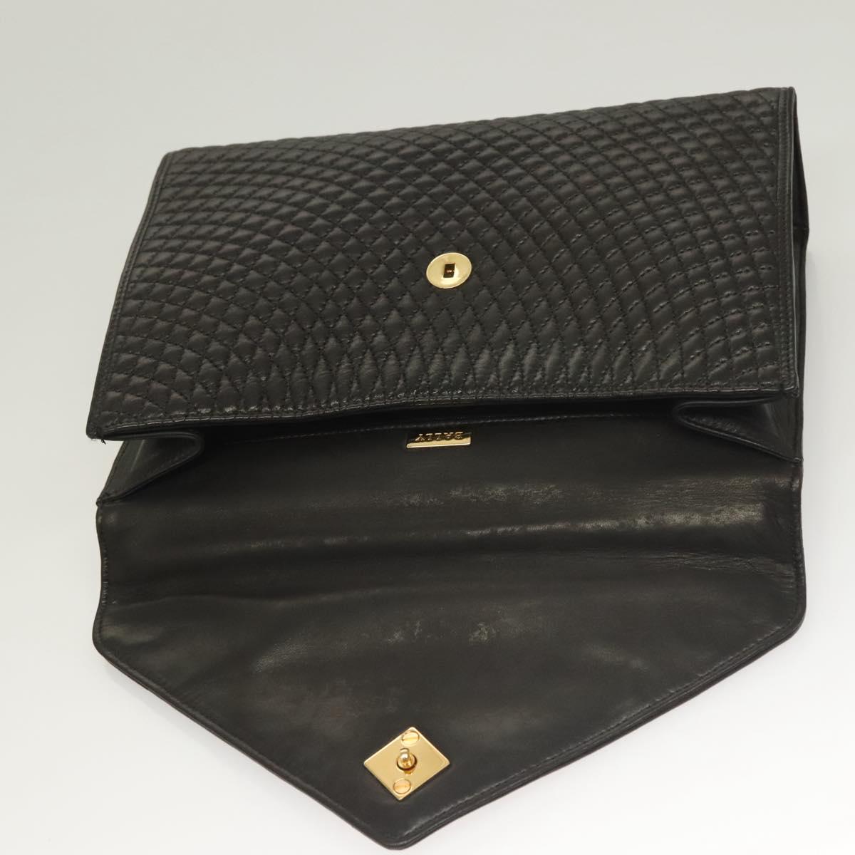 BALLY Hand Bag Leather Black Gold Auth BA3481