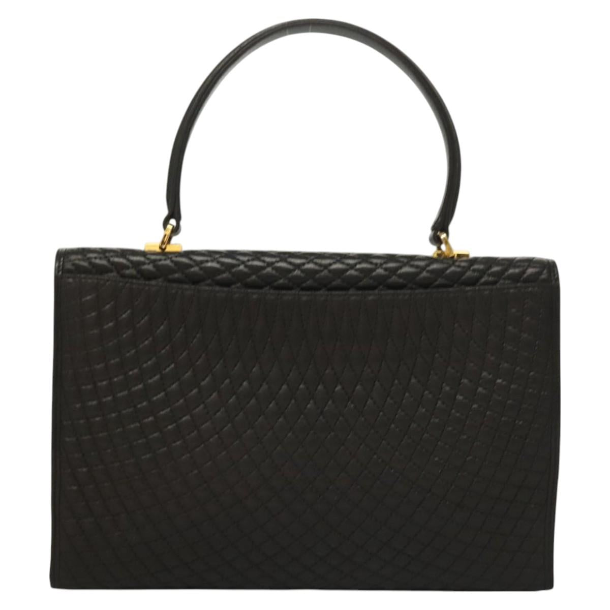 BALLY Hand Bag Leather Black Gold Auth BA3481
