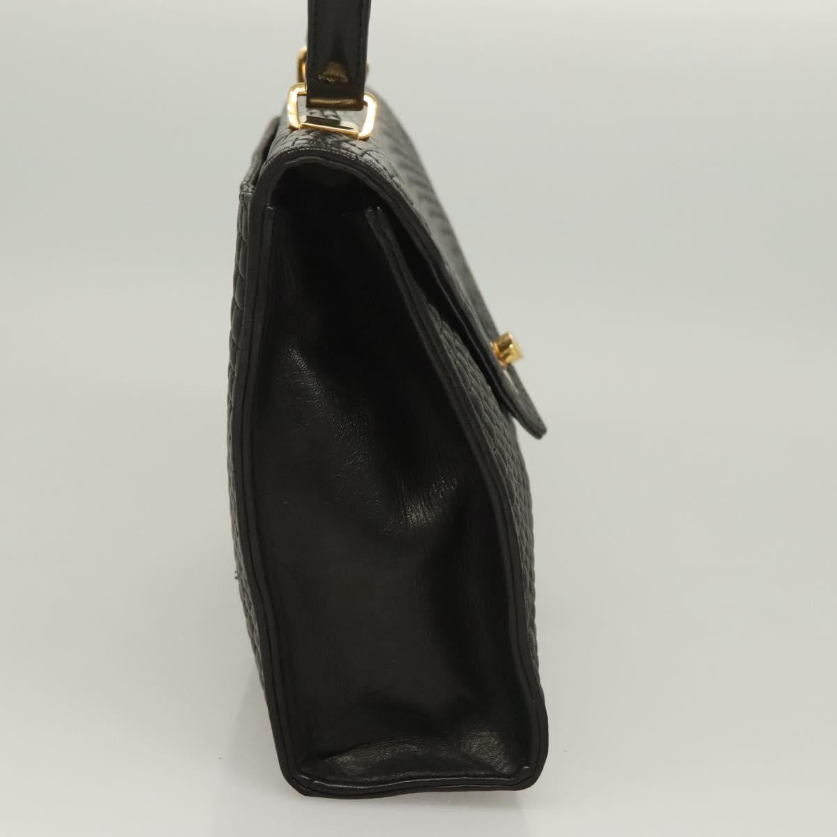 BALLY Hand Bag Leather Black Gold Auth BA3481