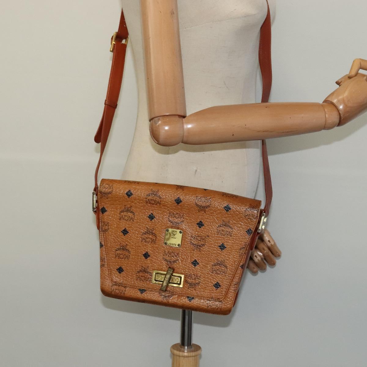 MCM Logogram Vicetos Shoulder Bag PVC Leather Brown Gold Auth BA3483