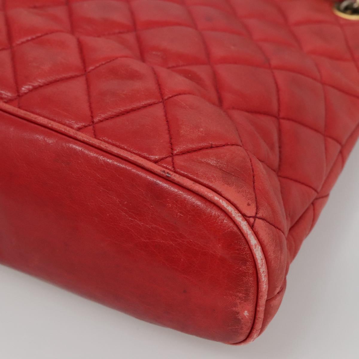 CHANEL Matelasse Chain Shoulder Bag Lamb Skin Red Gold CC Auth BA3499
