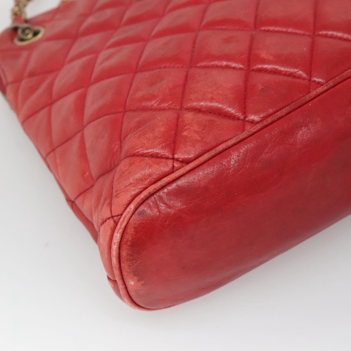 CHANEL Matelasse Chain Shoulder Bag Lamb Skin Red Gold CC Auth BA3499