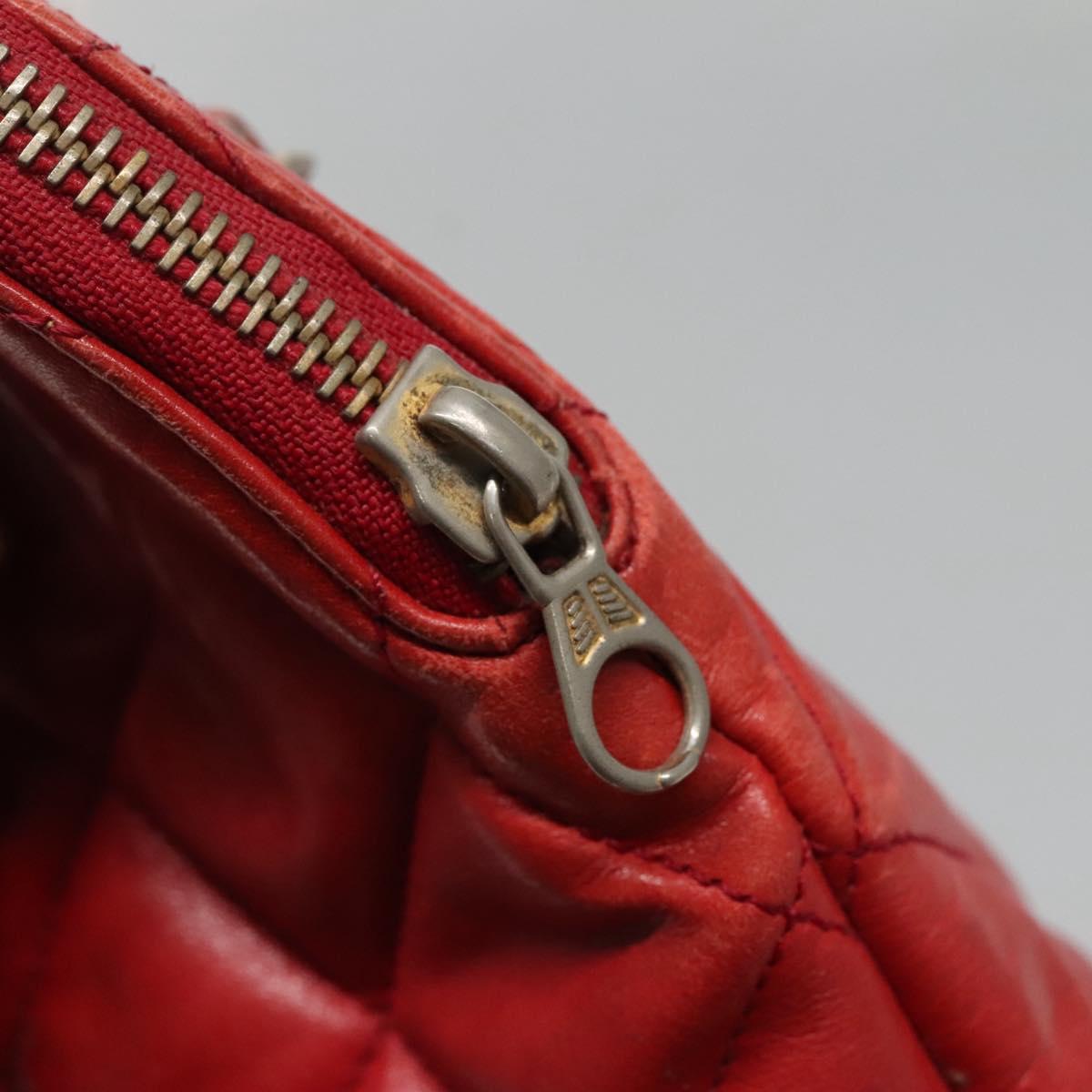 CHANEL Matelasse Chain Shoulder Bag Lamb Skin Red Gold CC Auth BA3499